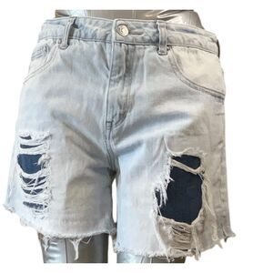 Forever 21  Jean Shorts Women 26 Blue High Rise Distressed Light Rinse Sz26 W30